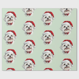 Papel De Presente Cão Maltês com Chapéu de Papai Noel