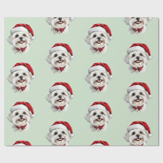 Papel De Presente Cão Maltês com Chapéu de Papai Noel (Aberto)