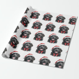 Papel De Presente Cão Newfoundland com Chapéu de Papai Noel