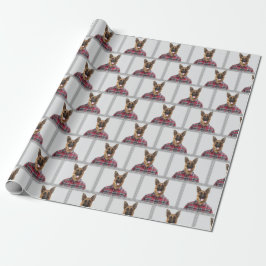 Papel De Presente Cão Pastor Alemão em Xadrez