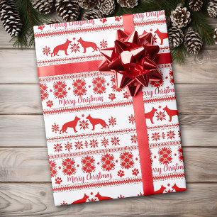 Papel De Presente Cão Pastor Alemão Nórdico Vermelho Natal