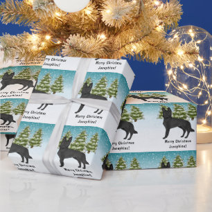 Papel De Presente Cão Pastor Alemão Preto Floresta de Inverno Nevada