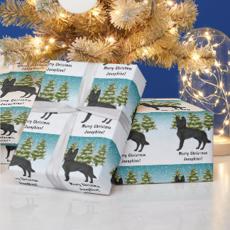 Papel De Presente Cão Pastor Alemão Preto Floresta de Inverno Nevada