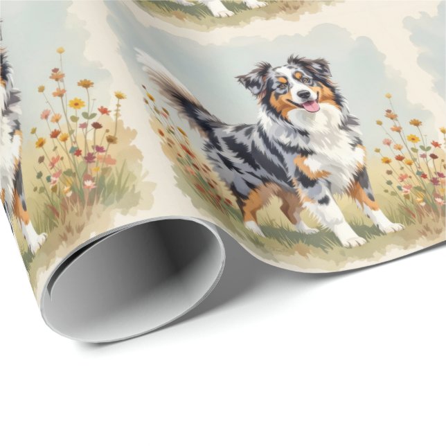 Papel De Presente Cão Pastor Australiano Merle Cauda Longa (Ponta do rolo)