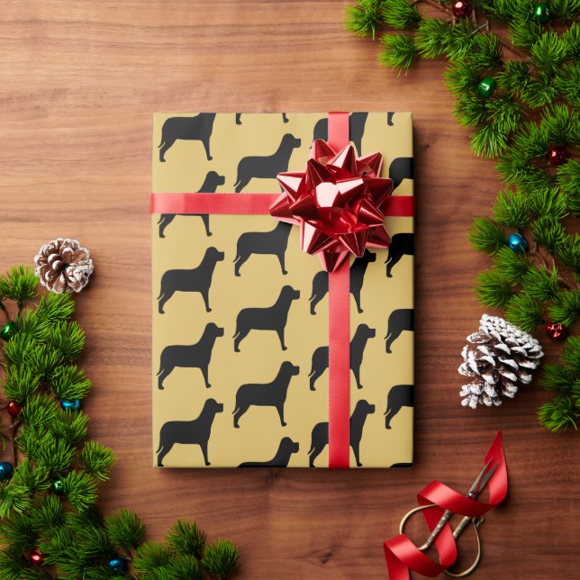 Papel De Presente Cão Preto em Amarelo Enevoado (Presente de Natal)