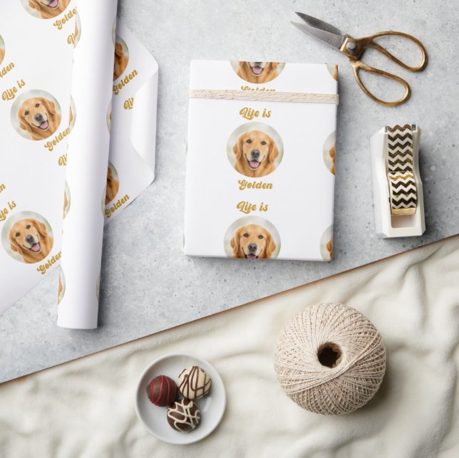 Papel De Presente Cão Retriever Dourado a Vida é Dourada (Artesanato)