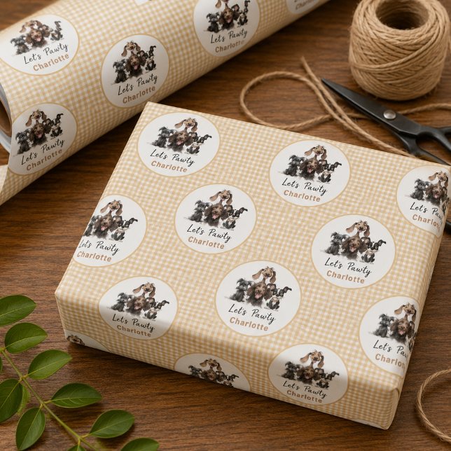 Papel De Presente Cão Vamos Pawty Birthday (Dog Let's Pawty Birthday Wrapping Paper)