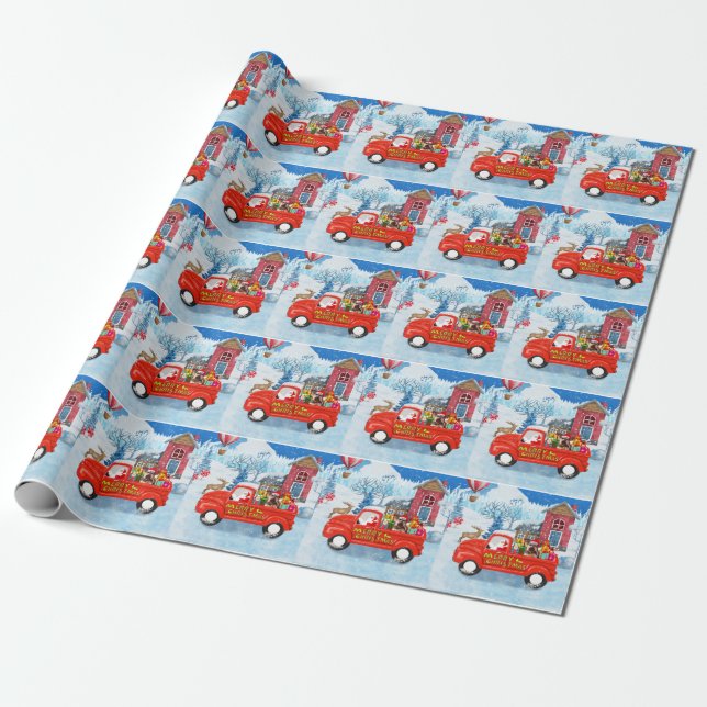 Papel De Presente Cão Yorkshire Terrier Caminhão de Entrega de Natal (Desenrolado)
