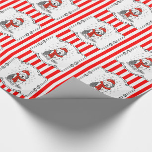Papel De Presente Cãozinho de inverno (Vermelho) Antigo Inglês (Cinz