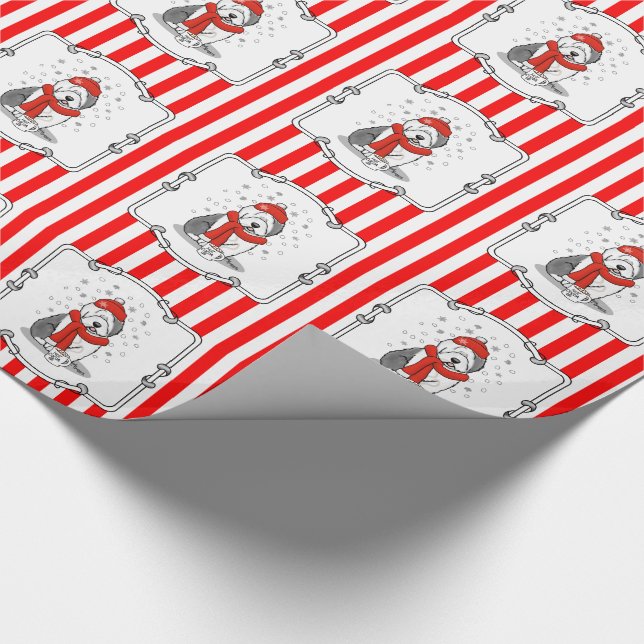 Papel De Presente Cãozinho de inverno (Vermelho) Antigo Inglês (Cinz (Ponta)