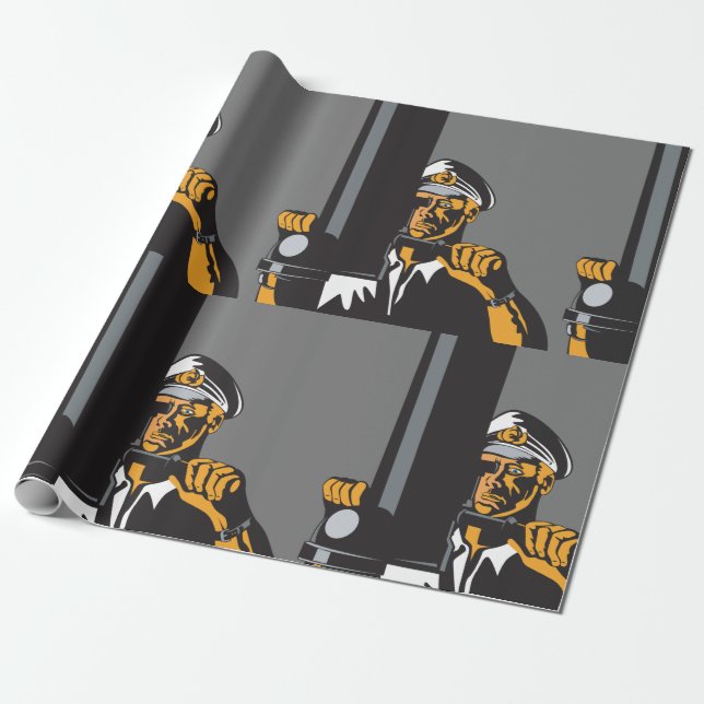 Papel De Presente Capitão Submarino Náutico Usando Periscópio (Desenrolado)