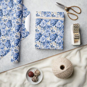 Papel De Presente Capri Azul e Branco: Arte Romântica de Chá de pane
