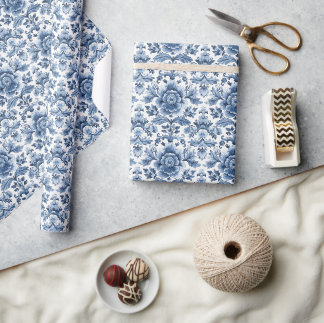 Papel De Presente Capri Vintage Flair: Arte Italiana Azul e Branca