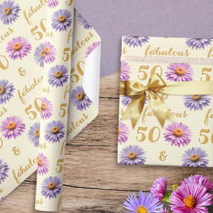 Papel De Presente Caprichoso Rosa Bonito Creme Floral 50º Aniversári