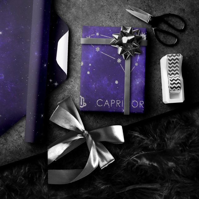 Papel De Presente Capricórnio Roxo | Astrologia Horóscopo (Criador carregado)