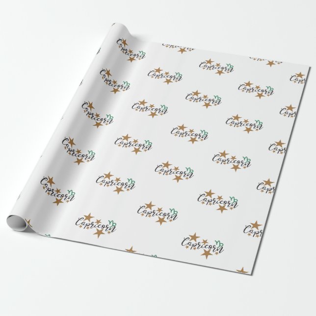 Papel De Presente Capricórnio Wraping Paper - Fundo Branco (Desenrolado)