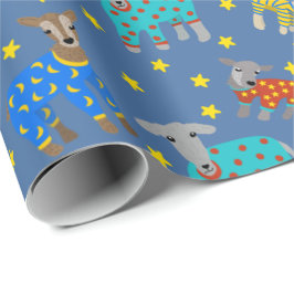 Papel De Presente Caprinos em pijama com estrelas padrão azul
