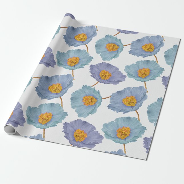 Papel De Presente Cápsulas de impressão pastel azul-água floral (Desenrolado)