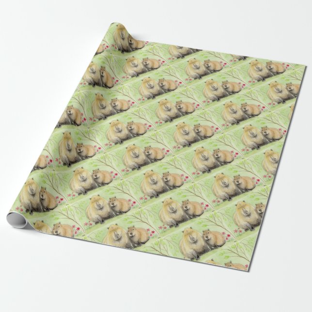 Papel De Presente Capybara Mãe e Bebê (Desenrolado)
