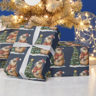 Papel De Presente Capybara Natal Cappy Amante de Animais Xmas