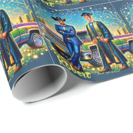 Papel De Presente Cara De Graduação De Cowboy Com Caminhão De Pickup