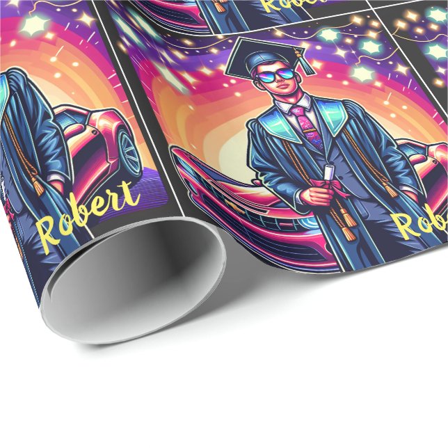 Papel De Presente Cara De Graduação legal Com Carro Legal Personaliz (Ponta do rolo)