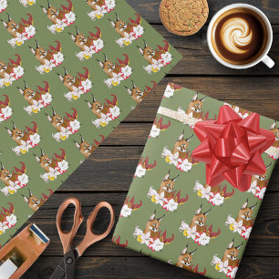 Papel De Presente Caracal Selvagem Elegante Lírios Florais Verde