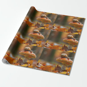 Papel De Presente Caracol sobre a cena da natureza fofa cogumelo