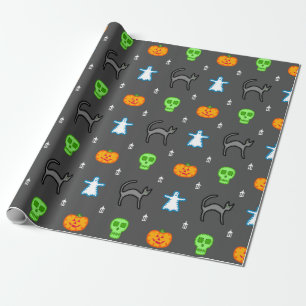 Papel De Presente Caracteres de Halloween do Estilo com Formas em Fo