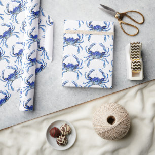 Papel De Presente Caranguejo Azul Aquarela Padrão Praia