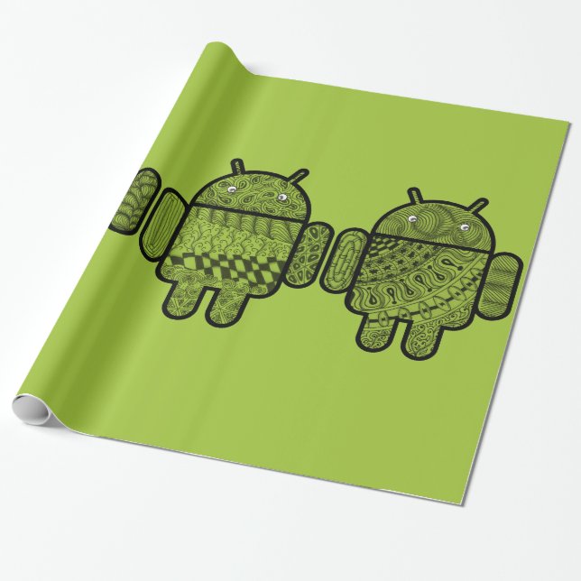 Papel De Presente Caráteres do Doodle para o robô de Android™ (Desenrolado)