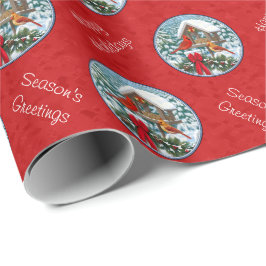 Papel De Presente Cardeais Alimentador de Natal Vermelho