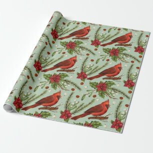 Papel De Presente Cardeal Vermelho Natal, Poinsettia, Berries