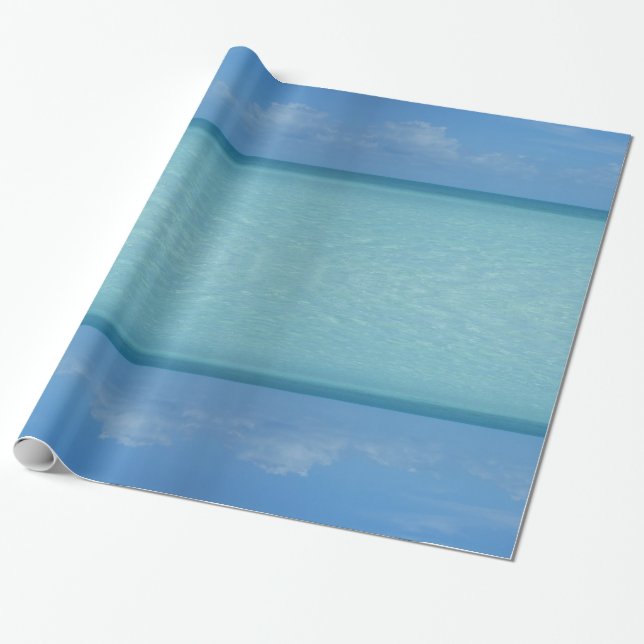 Papel De Presente Caribe Horizonte Turquesa Tropical Azul (Desenrolado)