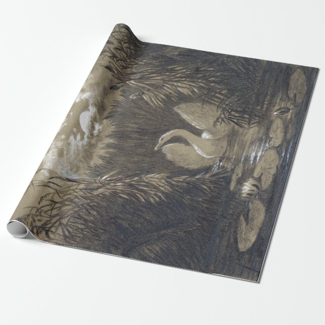 Papel De Presente Carl Gustavo Carus uma cisne entre os juncos (Desenrolado)