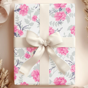Papel De Presente Carnation Floral Rosa e Cinza