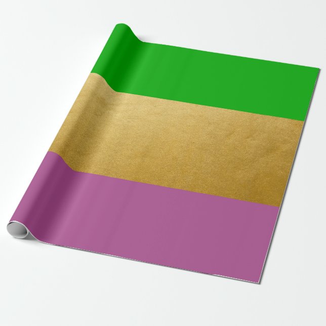 Papel De Presente Carnaval Embrulho Verde Roxo Dourado Amarelo (Desenrolado)
