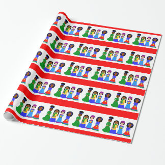 Papel De Presente Carolers do Natal de Cuties do cacau vermelhos