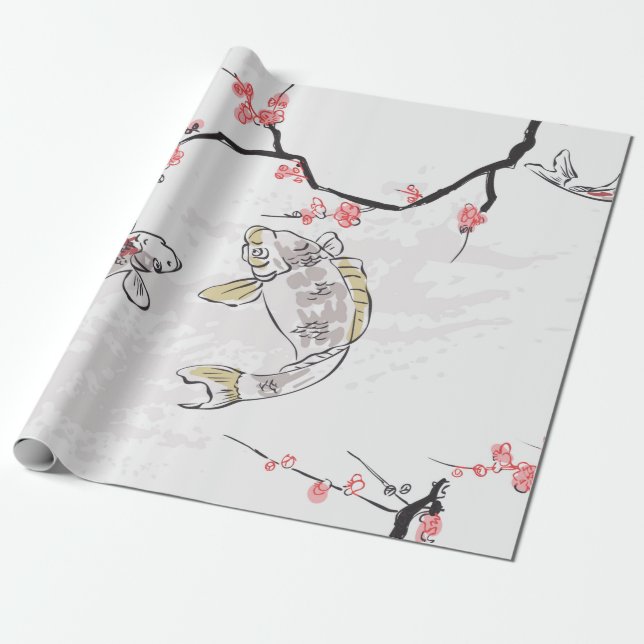 Papel De Presente carp koi fish paisagem paisagem illustr esboço (Desenrolado)