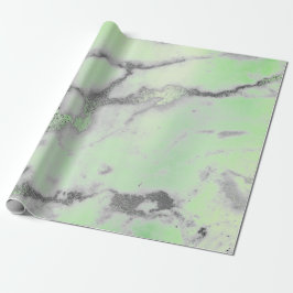 Papel De Presente Carrara Marble Mint Cinzas Verdes Silver Minimamen