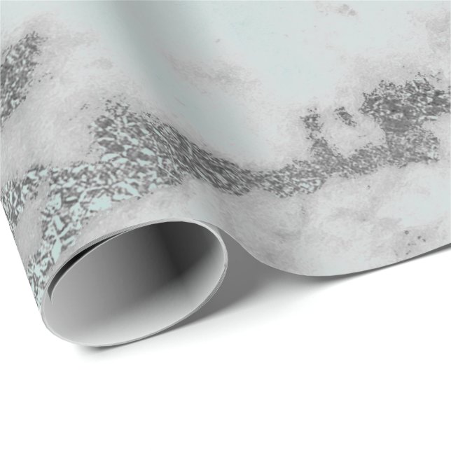 Papel De Presente Carrara Marble Tiffany Pale Aqua Cinza Prata (Ponta do rolo)