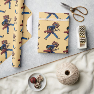 Papel De Presente Carregador de Bagagens Antigo em Uniforme, Mala e