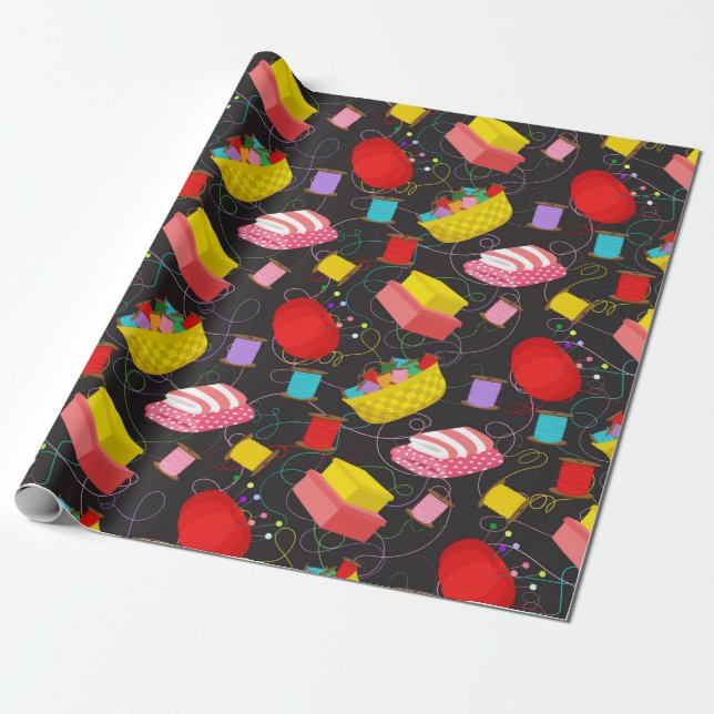 Papel De Presente Carretéis Linhas de Costura Alfinetes Cobertores C (Desenrolado)