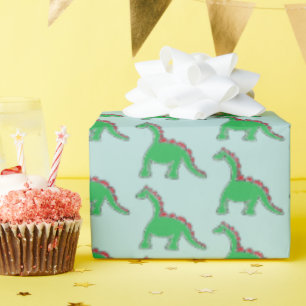 Papel De Presente Carrinho de Bebê Brontossauro Dinossauro