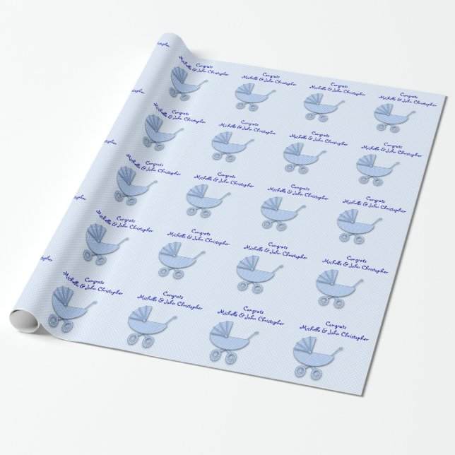 Papel De Presente carrinho de bebê menino bolinhas (Desenrolado)