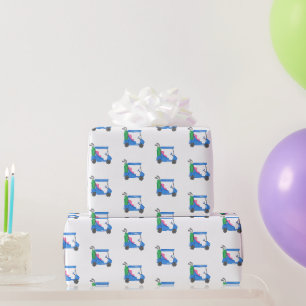 Papel De Presente Carrinho de Golfe Azul Esportivo Golfista