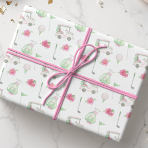 Papel De Presente Carrinho de Golfe Rosa e Verde