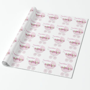 Papel De Presente Carrinho Rosa Bebê Menina