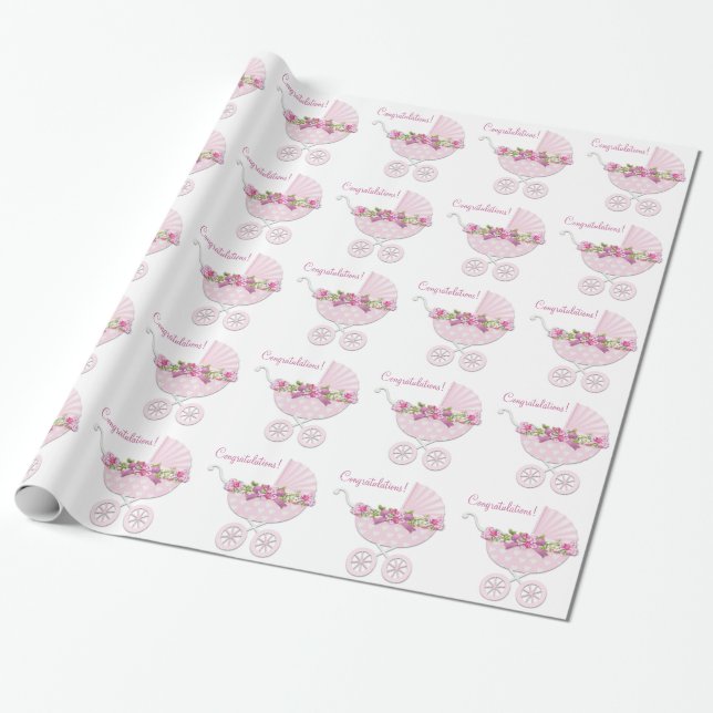 Papel De Presente Carrinho Rosa Bebê Menina (Desenrolado)