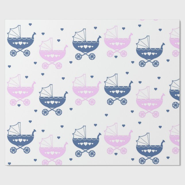 Papel De Presente Carrinhos de Bebê Azuis e Rosas (Aberto)